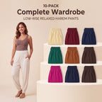 Complete Wardrobe - Soft Ivory, Buttercream, Deep Burgundy, Midnight Navy, Emerald Green, Caramel Brown, Dark Chocolate, Vibrant Fuchsia, plus an extra Midnight Navy and Dark Chocolate Mihara Pants