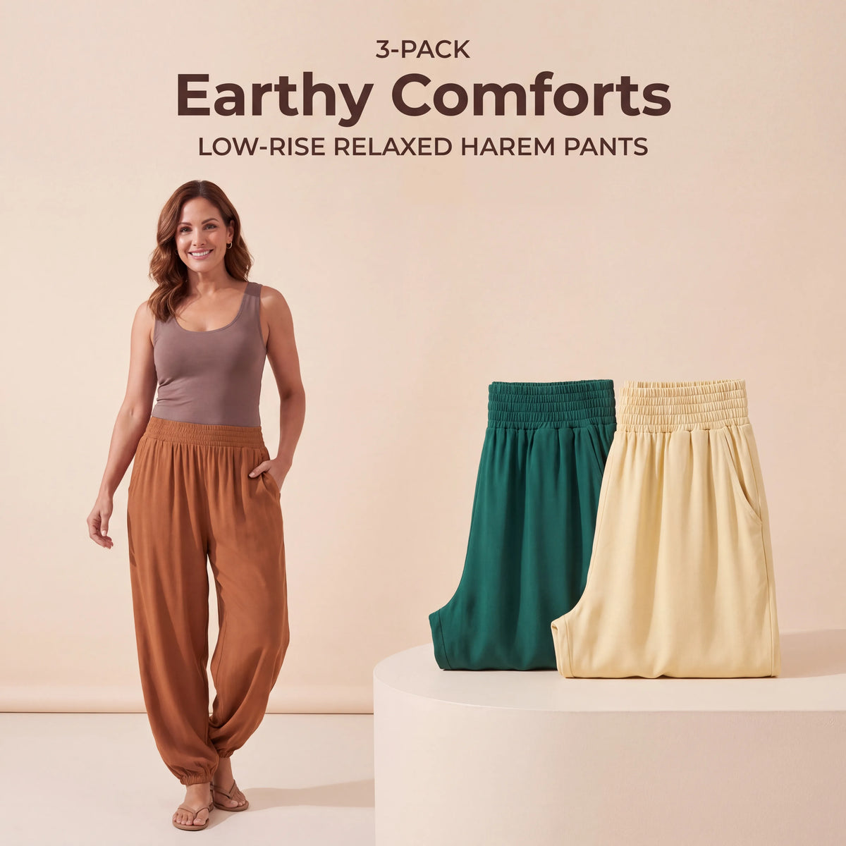 Earthy Comforts - Caramel Brown, Emerald Green, Buttercream Mihara Pants