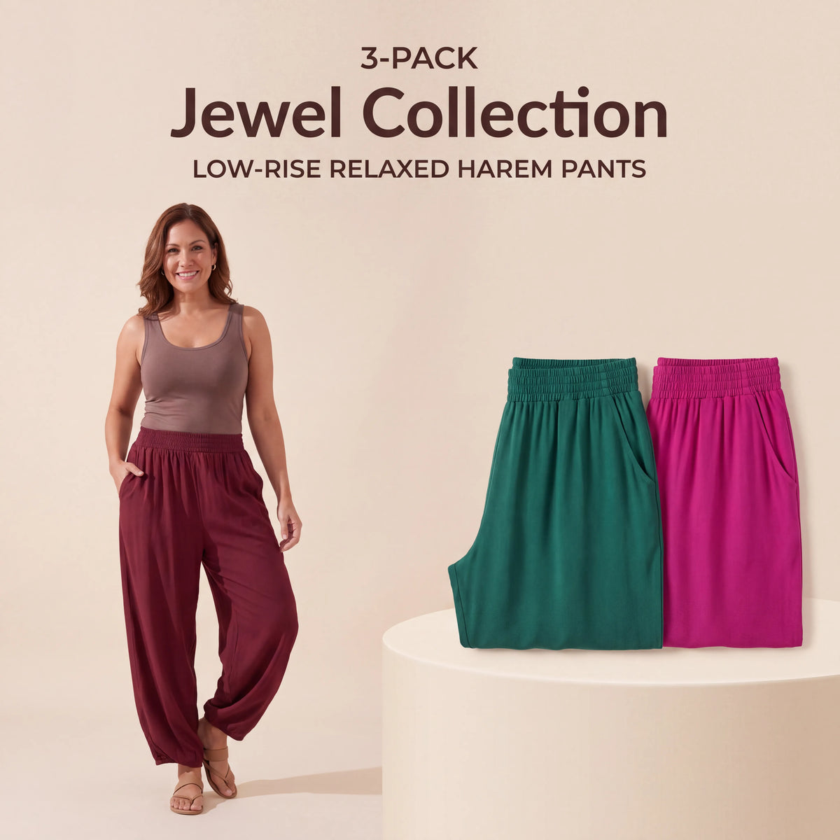 Jewel Collection - Deep Burgundy, Emerald Green, Vibrant Fuchsia Mihara Pants