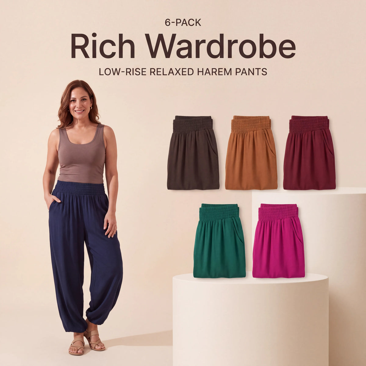Rich Wardrobe - Midnight Navy, Dark Chocolate, Caramel Brown, Deep Burgundy, Emerald Green, Vibrant Fuchsia Mihara Pants