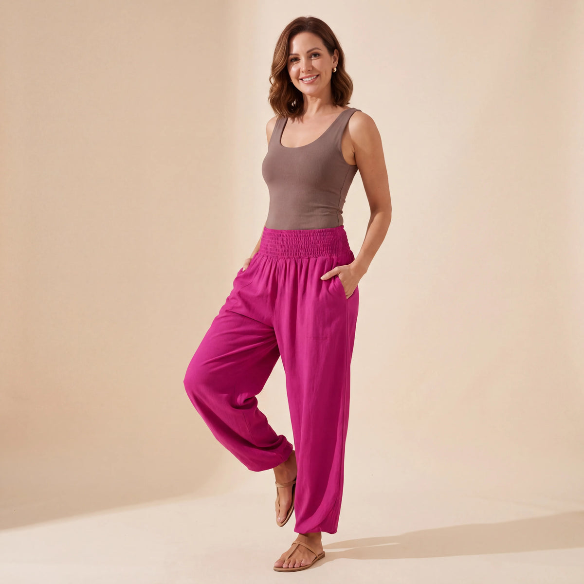 Bright Essentials - Soft Ivory, Buttercream, Vibrant Fuchsia, Emerald Green, Midnight Navy, Dark Chocolate Mihara Pants