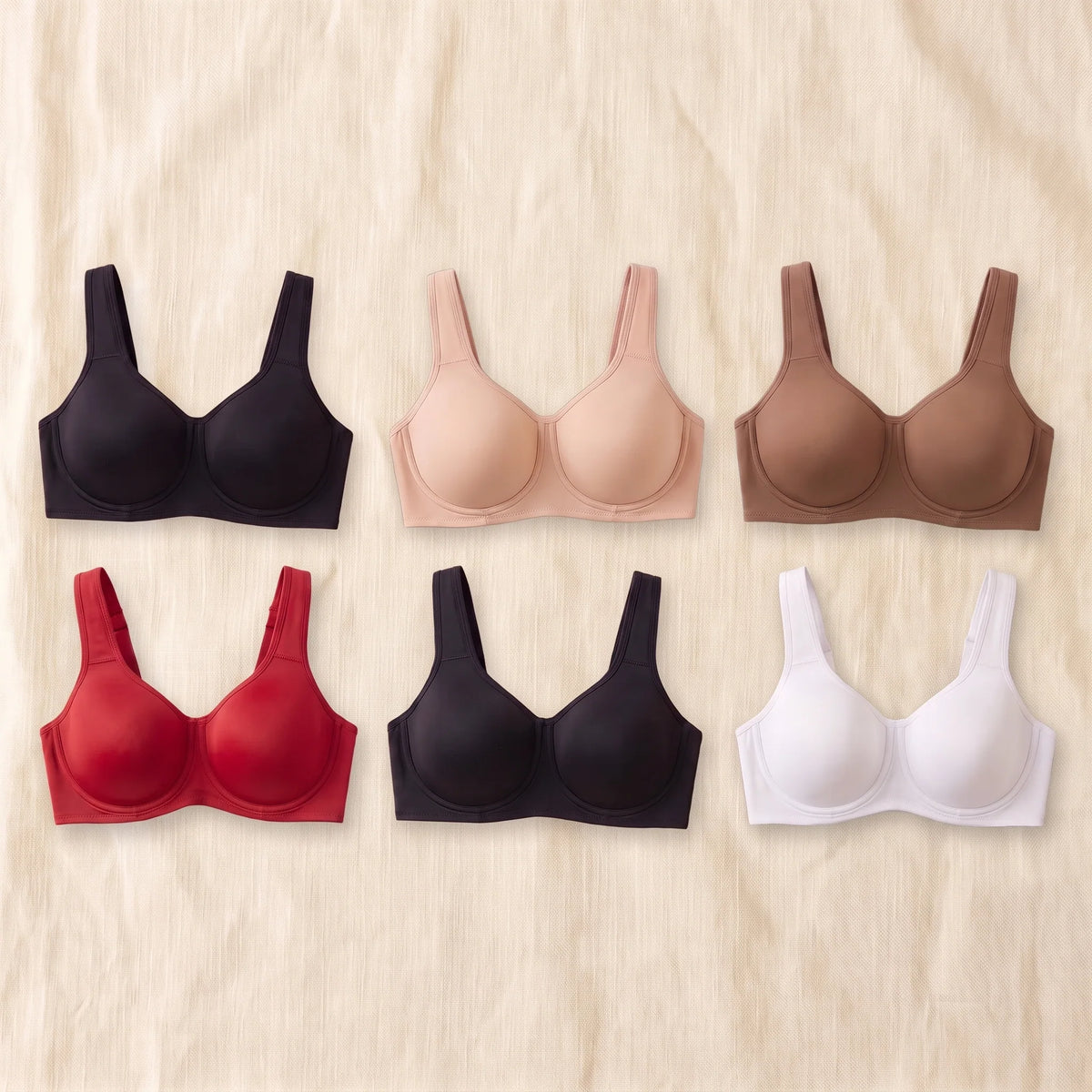 Kischt Camille unlined balconette bra 6-pack: The Full Rotation with two Noir, Crème, Mocha, Cerise and Blanc