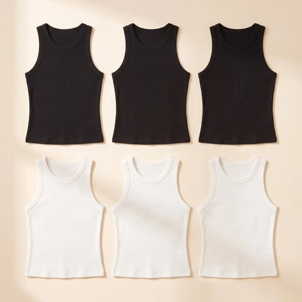 Kischt Noemi ribbed racerback built-in bra tank top 6-pack: The Black and White Six in Noir black, Blanc white