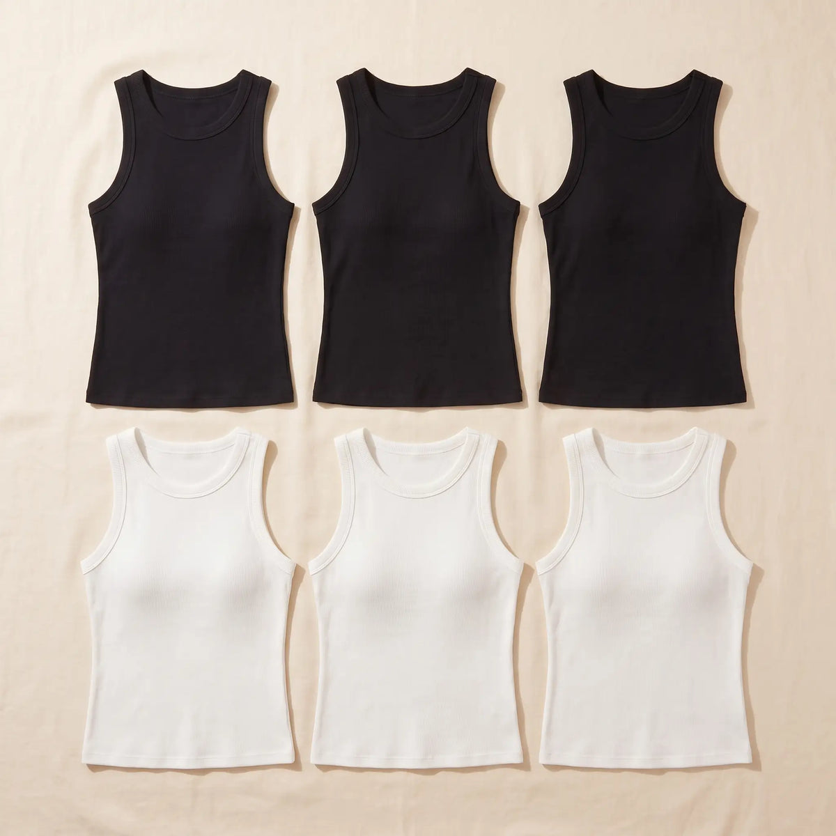 Kischt Solene ribbed built-in bra tank top 6-pack: The Black and White Six in Noir black, Blanc white